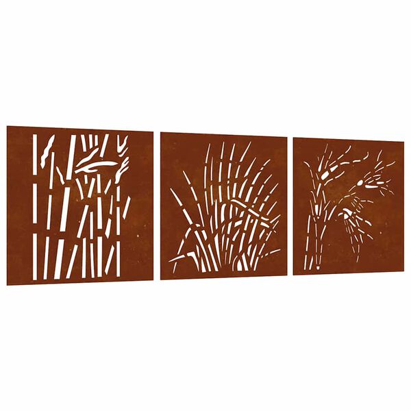 vidaXL Decor de perete 3 buc. 55x55 cm model iarba oțel Corten