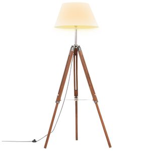 vidaXL Lampă de podea trepied, maro miere și alb, 141 cm, lemn de tec