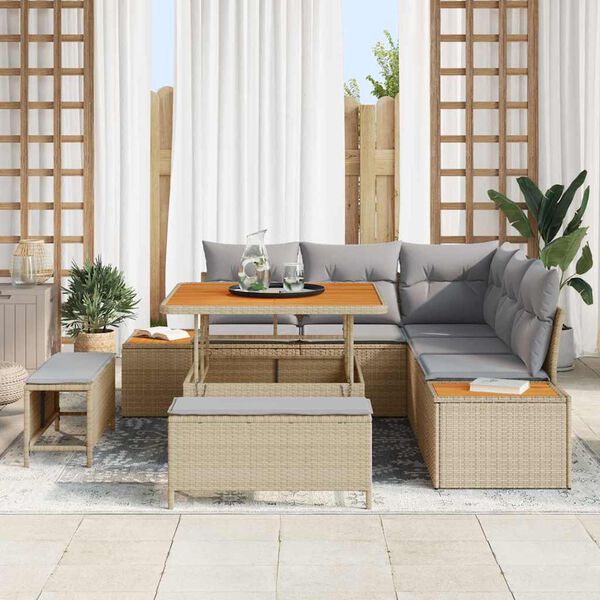 vidaXL Set de canapele pentru grădină cu pernă 8 pcs Bej Rattan poli