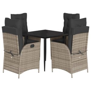 vidaXL Set mobilier de grădină cu perne, 5 piese, gri, poliratan