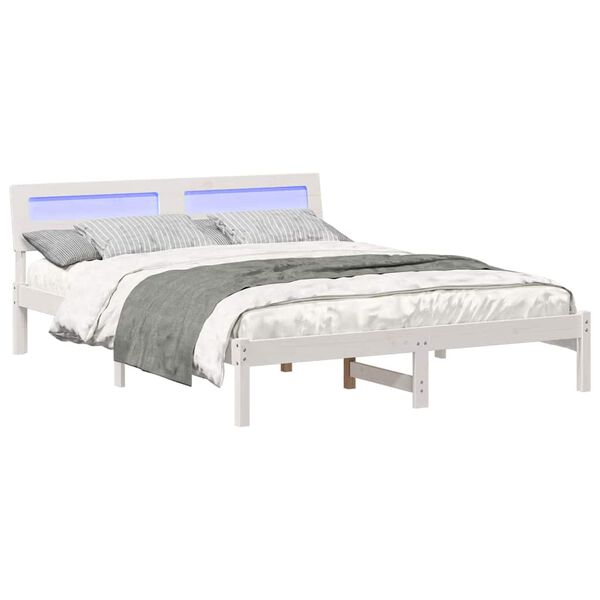 vidaXL Cadru de pat cu headboard Alb 160 x 200 cm Lemn de pin masiv