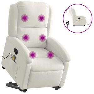 vidaXL Fotoliu electric de masaj rabatabil cu ridicare, crem, catifea