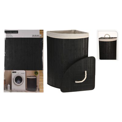 Bathroom Solutions Coș de rufe de colț, negru, bambus