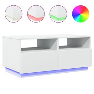 vidaXL Măsuță de cafea cu lumini LED, alb, 90x49x40 cm