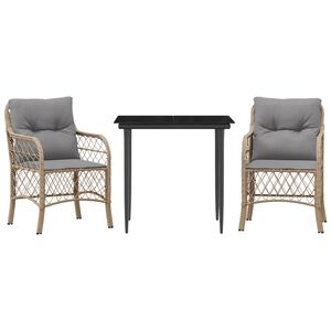 vidaXL Set bistro cu perne, 3 piese, bej combinat, poliratan