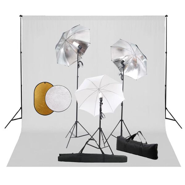 vidaXL Set studio foto cu lămpi, umbrele, fundal și reflector