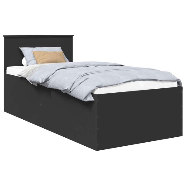 vidaXL Cadru de pat cu headboard Negru 90 x 190 cm Lemn compozit