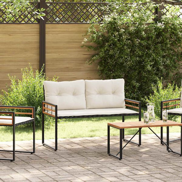 vidaXL Bancă cu strat din lemn cu pernă Simplu Crem 114 x 55 x 77 cm