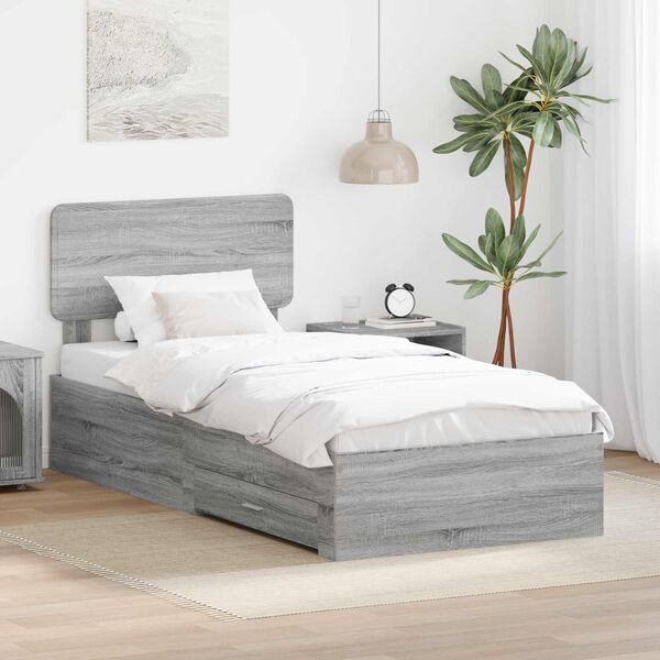 vidaXL Cadru de pat cu headboard Gri Sonoma 90 x 200 cm Lemn compozit