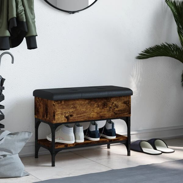 vidaXL Bancă de pantofi, stejar fumuriu, 62x32x45 cm, lemn prelucrat
