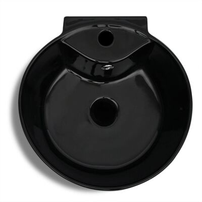 Chiuvetă ceramică baie cu suport, gaură robinet/preaplin, rotund, negru