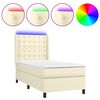 vidaXL Pat cu arcuri, saltea și LED, crem, 90x200 cm, piele ecologică