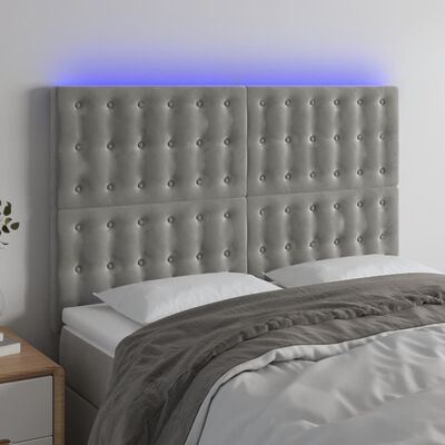 vidaXL Tăblie de pat cu LED, gri deschis, 144x5x118/128 cm, catifea