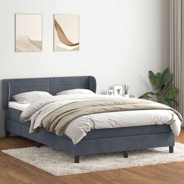 vidaXL Pat box spring cu saltea, gri &icirc;nchis, 140x210 cm, catifea