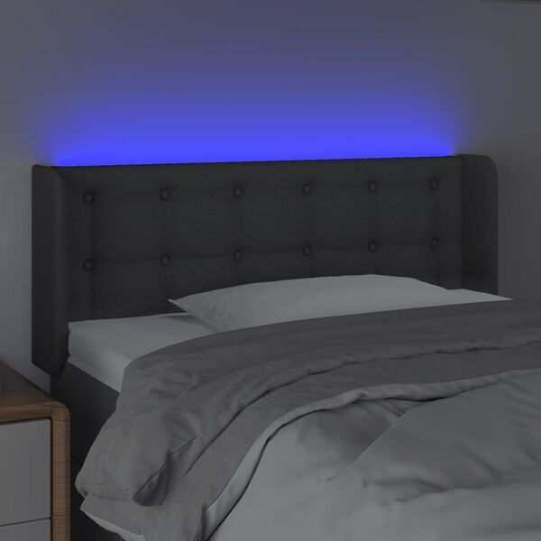 vidaXL Tăblie de pat cu LED, gri închis, 93x16x78/88 cm, textil