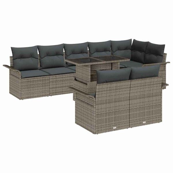 vidaXL Set de canapele pentru grădină cu pernă 9 pcs Gri Rattan poli
