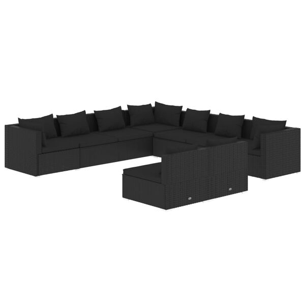 vidaXL Set mobilier de grădină cu perne, 9 piese, negru, poliratan