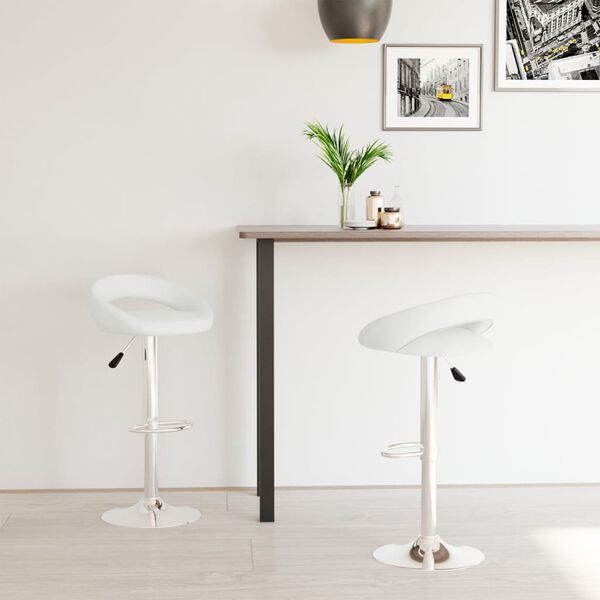 vidaXL Scaune de bar, 2 buc., alb, piele ecologică