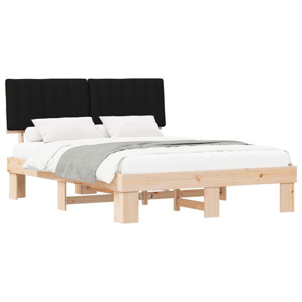 vidaXL Cadru de pat cu tăblie tapițată cu headboard Negru 160 x 200 cm