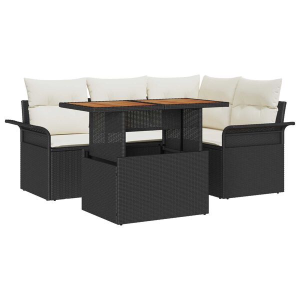 vidaXL Set de canapele pentru grădină 5 pcs Negru Rattan poli