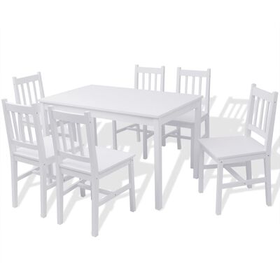 vidaXL Set masă și scaune din lemn de pin, 7 piese, alb