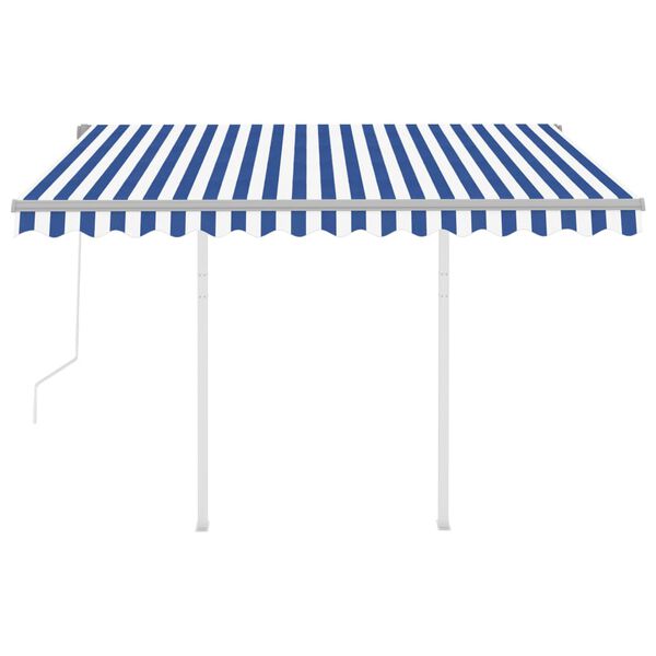 vidaXL Copertină retractabilă automat cu st&acirc;lpi, albastru/alb, 3x2,5 m