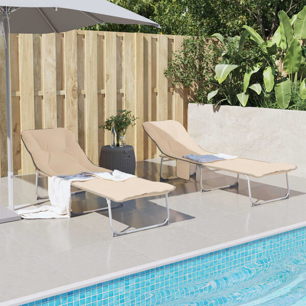 vidaXL Șezlong pliabil, bej, material textil