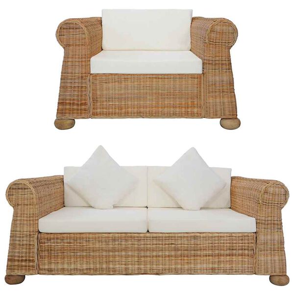 vidaXL Set de canapele cu perne, 2 piese, ratan natural