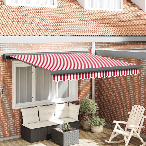 vidaXL Cortina Retractabilă Roșu și Alb 350 x 250 cm Stofă și Metal
