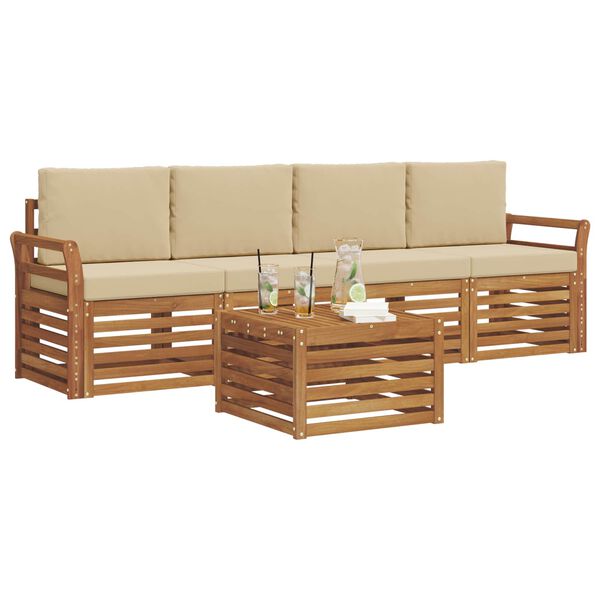vidaXL Seturi de canapele 5 pcs Natural și Bej Lemn Solid de Acacia