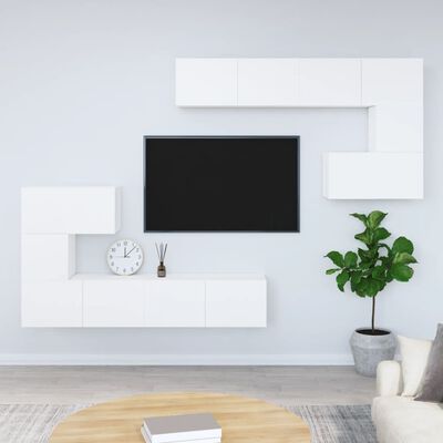 vidaXL Dulap TV montat pe perete, alb, lemn prelucrat