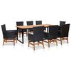 vidaXL Set mobilier de exterior, 9 piese negru, poliratan, lemn acacia
