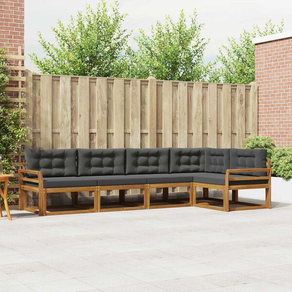 vidaXL Set de canapele de exterior cu pernă 5 pcs Natural și Antracit