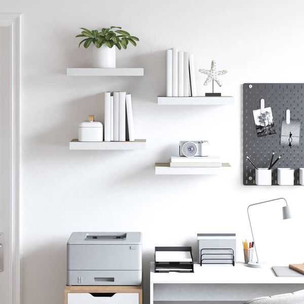 vidaXL Rafturi perete suspendate 4 buc. alb/stejar 50x23x3,8cm MDF