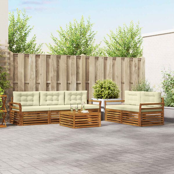 vidaXL Set de canapele de exterior cu pernă 6 pcs Natural și Crem