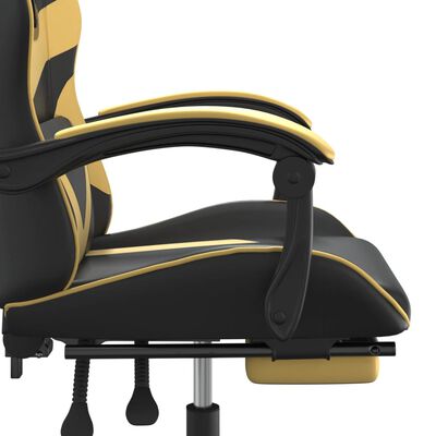 vidaXL Scaun de gaming pivotant/suport picioare negru/auriu piele eco