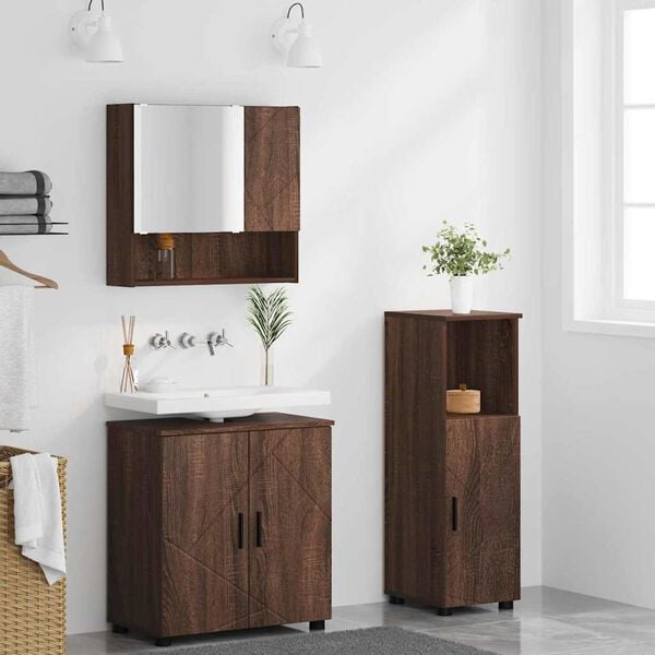 vidaXL Set de mobilier pentru baie Pe perete 3 pcs Stejar &icirc;nchis