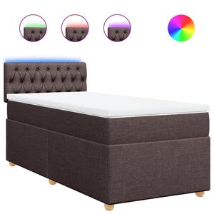 vidaXL Pat box spring cu saltea, maro &icirc;nchis, 90x200 cm, textil