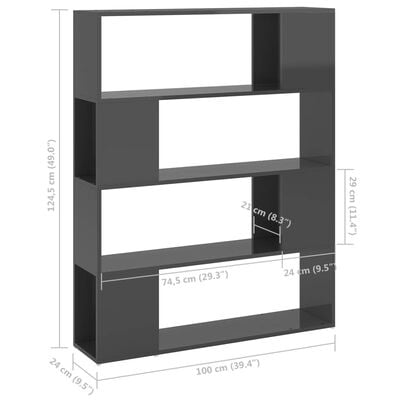 vidaXL Bibliotecă/Separator cameră, gri extralucios, 100x24x124 cm