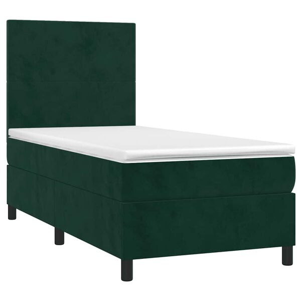 vidaXL Pat box spring cu saltea, verde &icirc;nchis, 90x190 cm, catifea