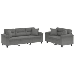 vidaXL Set de canapele cu perne, 2 piese, gri &icirc;nchis, microfibră