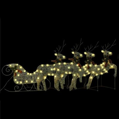 vidaXL Decorațiune de Crăciun reni și sanie 100 LED-uri auriu exterior
