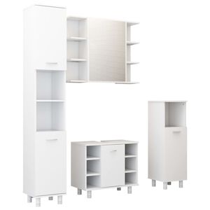 vidaXL Set mobilier de baie, 4 piese, alb, lemn prelucrat