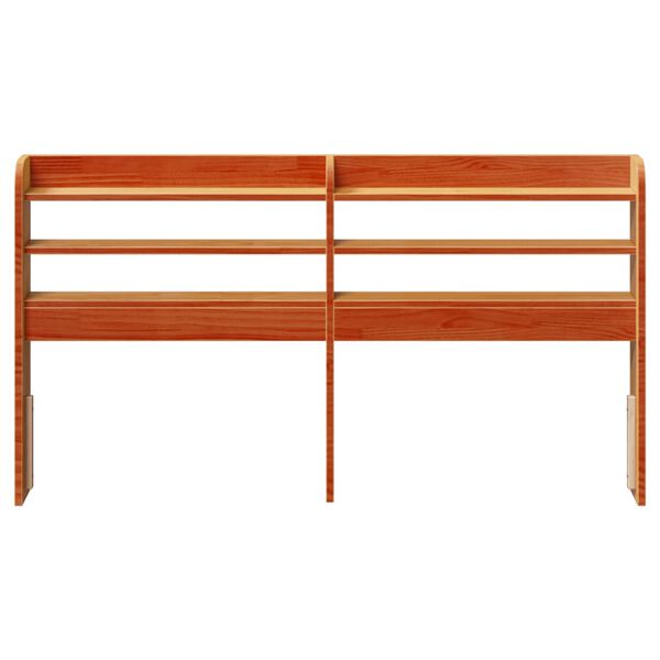 vidaXL Tăblie de pat cu rafturi, maro ceruit, 120 cm, lemn masiv pin