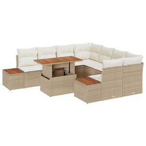 vidaXL Set de canapele pentru grădină 9 pcs Bej Rattan poli