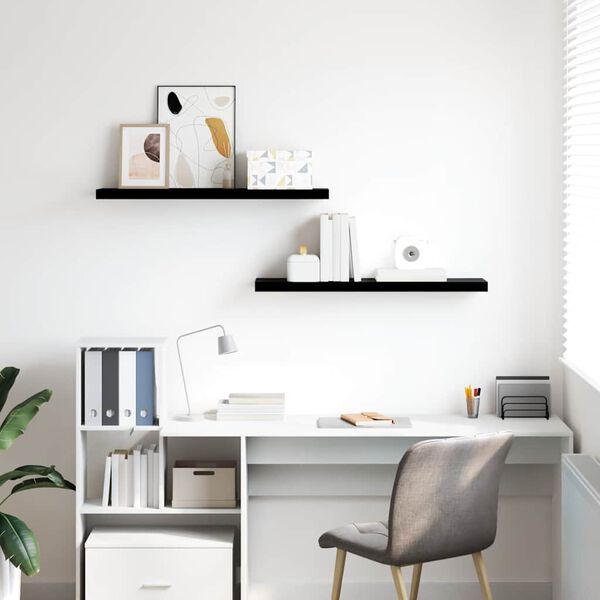 vidaXL Rafturi de perete, 2 buc., negru extralucios 90x23,5x3,8 cm MDF