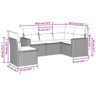 vidaXL Set canapea de grădină cu perne, 5 piese, gri, poliratan