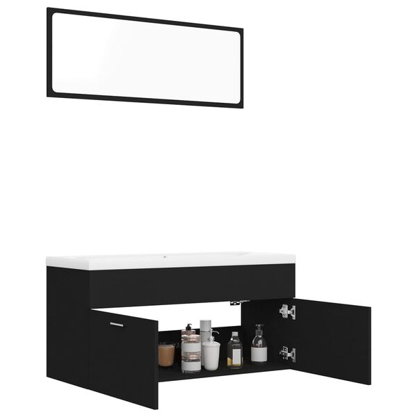 vidaXL Set mobilier de baie, negru, lemn prelucrat