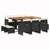 vidaXL Set mobilier de exterior cu perne, 11 piese, negru, poliratan