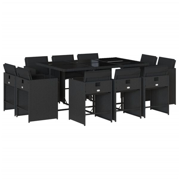 vidaXL Set mobilier de exterior cu perne, 11 piese, negru, poliratan
